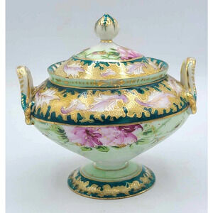 Antique Art Deco Hand Painted Sugar Bowl 5"H. Unmarked.